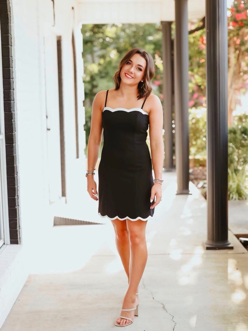She and Sky Black Mini Dress with White Scallop Trim